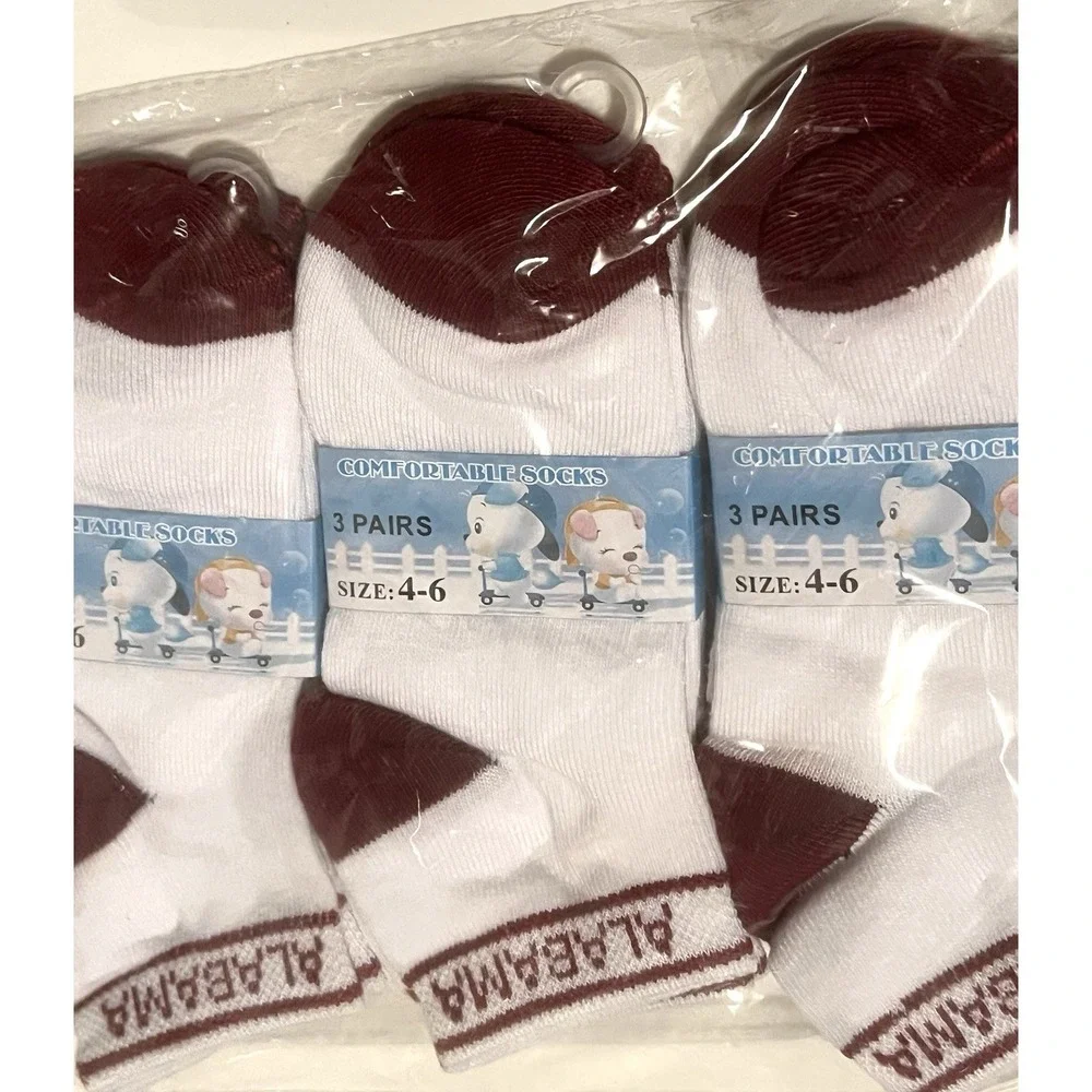 12 Pairs Kids Alabama Crimson Tide Ankle Socks  Size 4-6 White & Crimson NEW